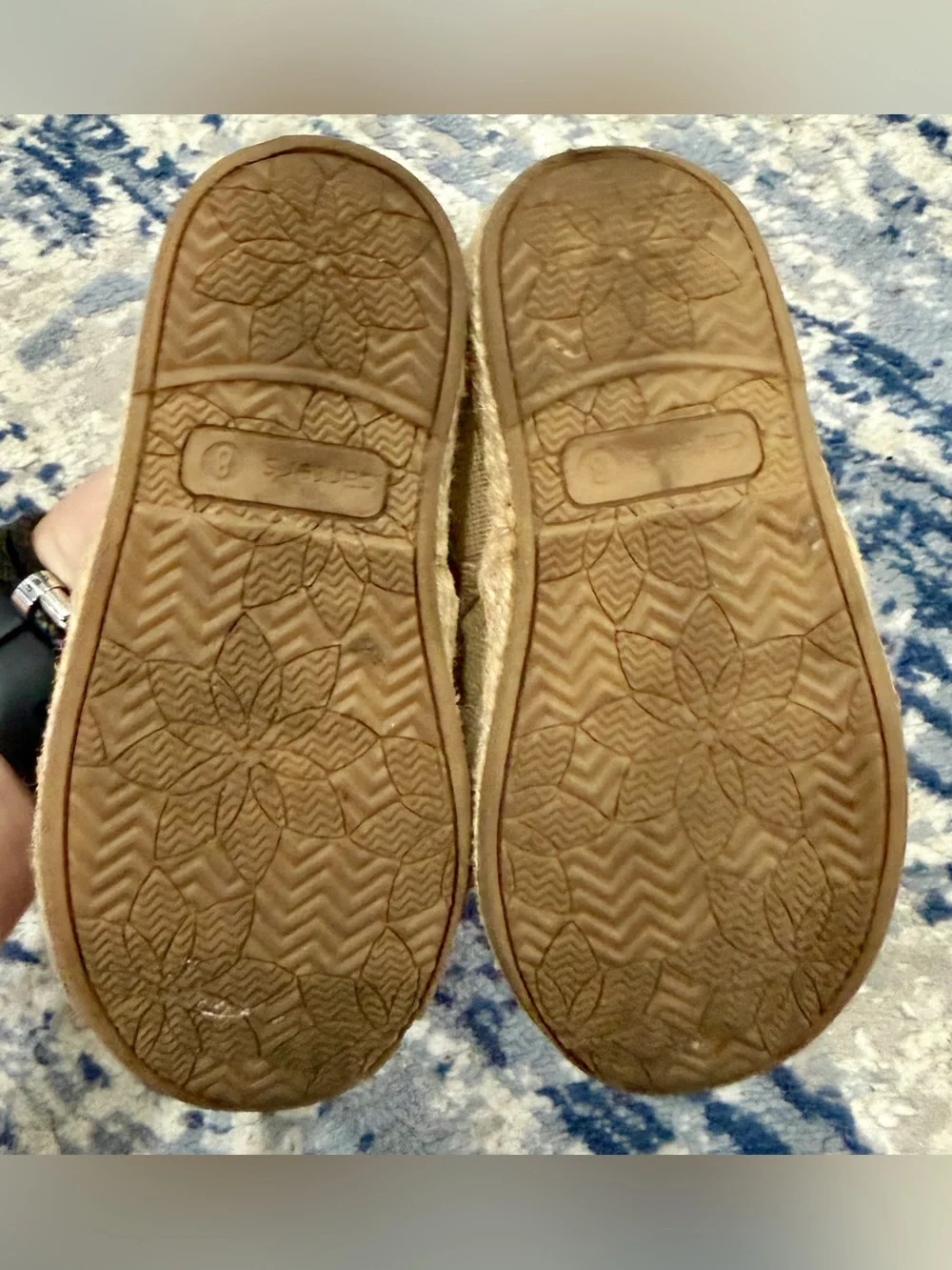 Carter's Beige Canvas Slip-On Shoes with Pink Flower & Rainbow Accent